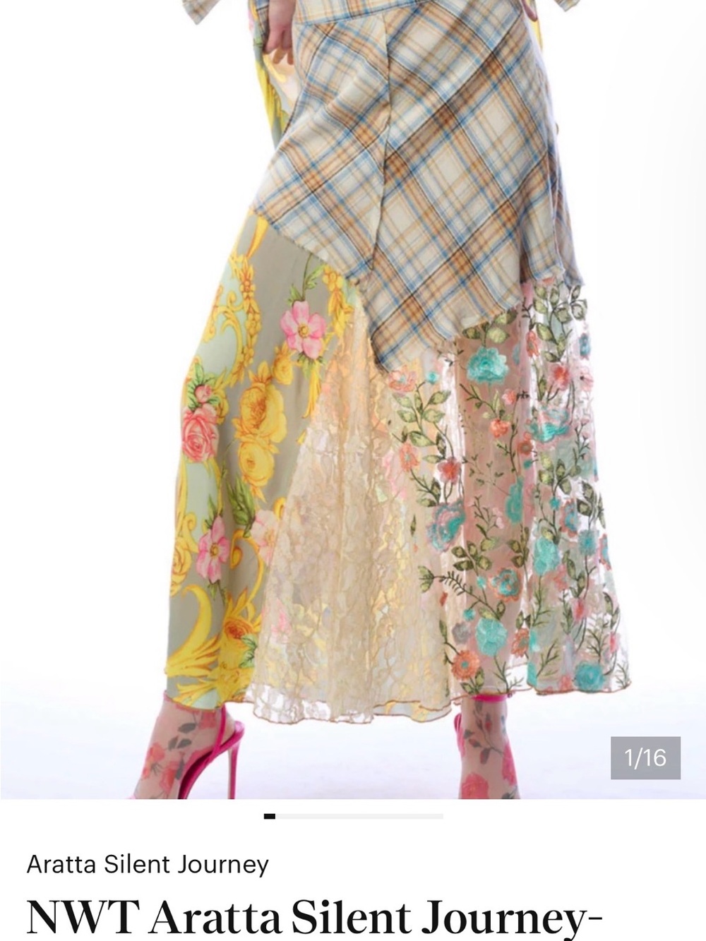 Aratta Mixed Floral Patchwork Maxi Skirt in Pastel Multi & horse